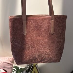 Luxurious Pink Velvet Tote with Faux Leather Handles